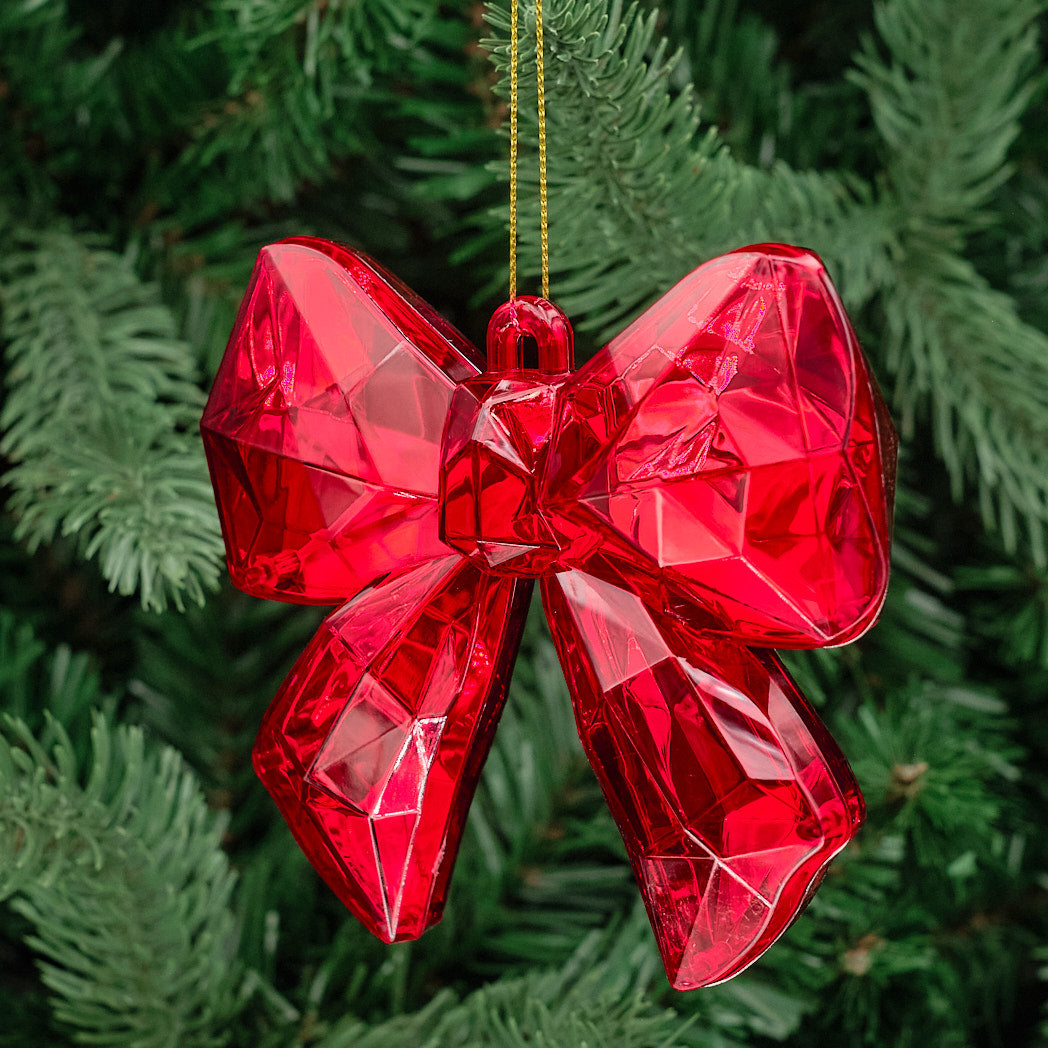Red Faceted Bow Tree Decoration