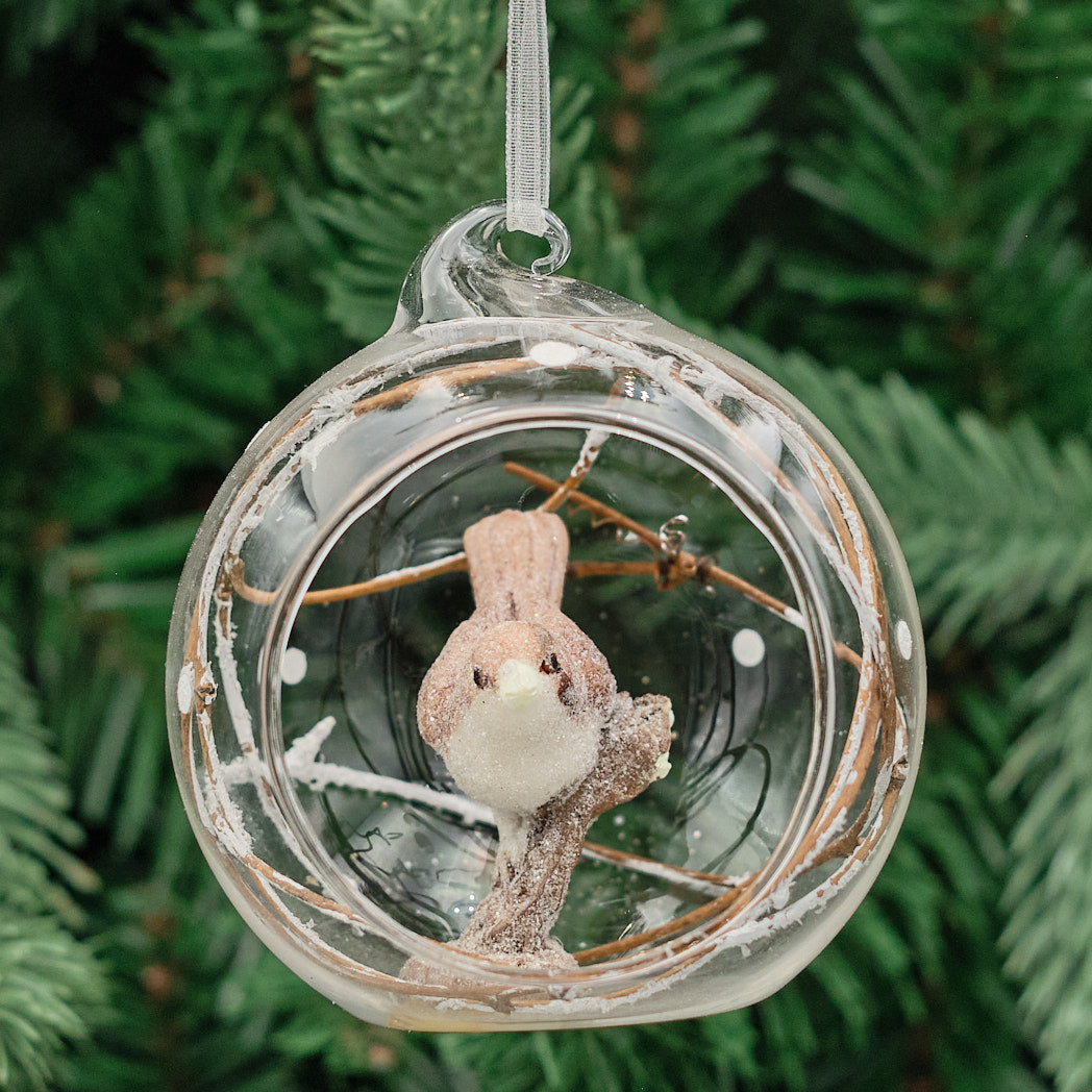Clear Glass Bird Scene Bauble