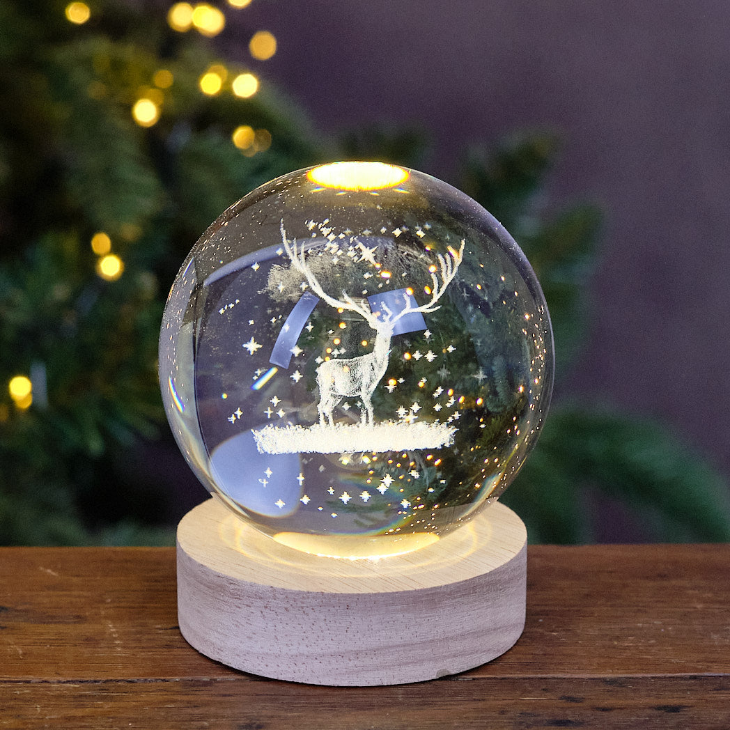 USB LED Glass Ball - Reindeer Scene