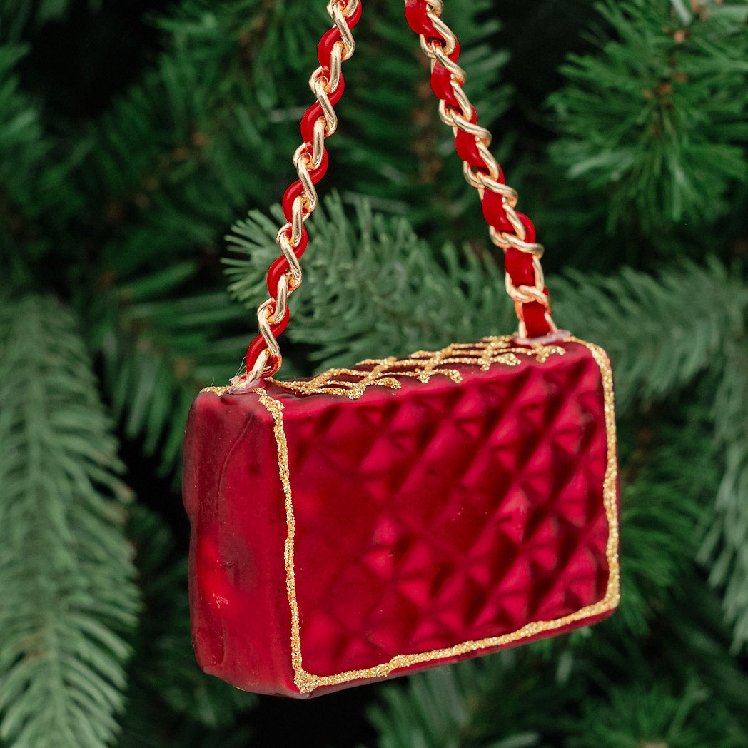 Red & Gold Glass Handbag Tree Decoration
