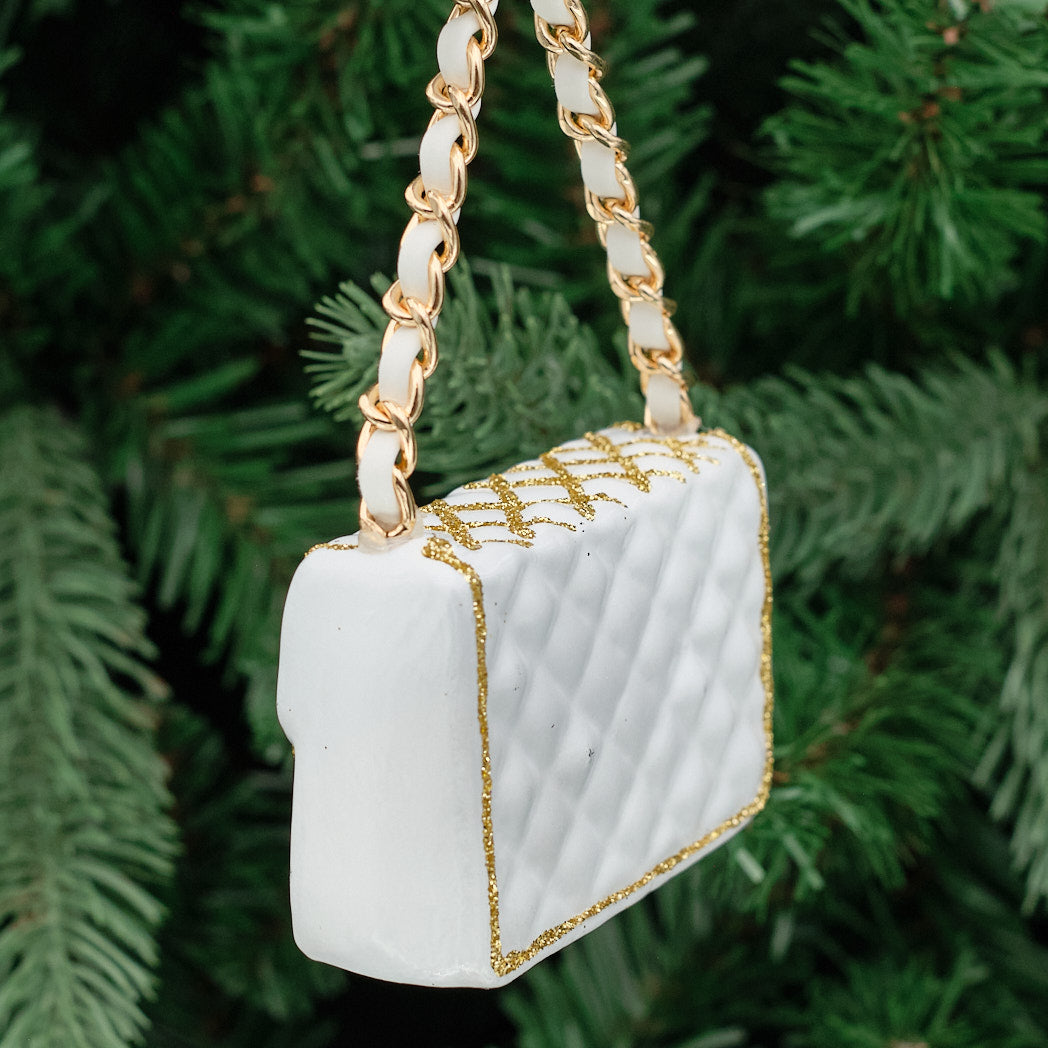 Cream & Gold Glass Handbag Tree Decoration