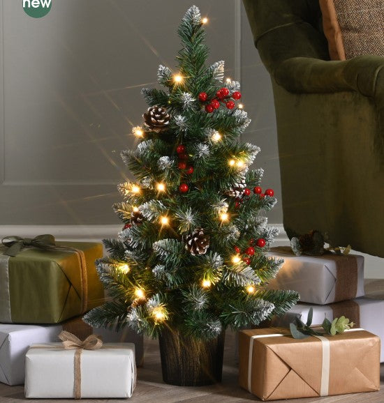 Pre-Lit Snowy Potted Christmas Tree (2ft)