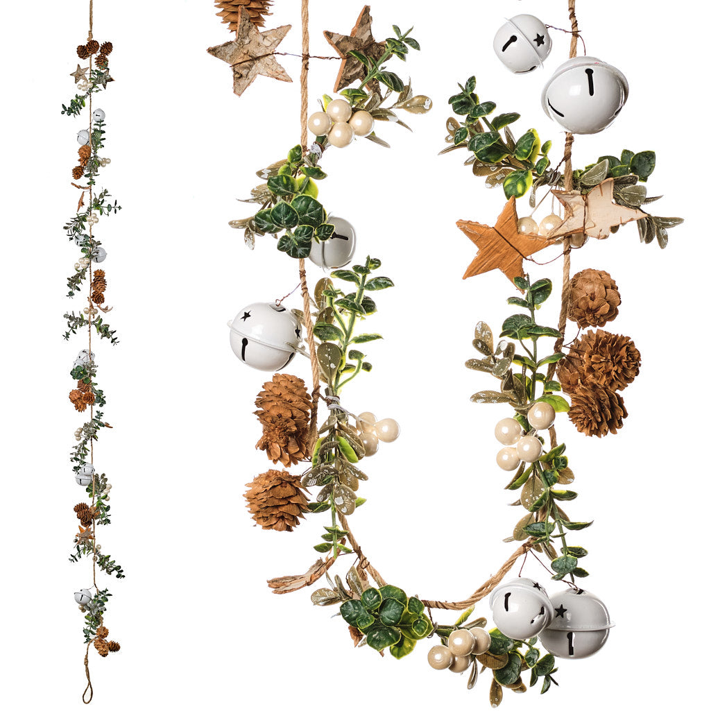 White Bell and Pinecone Garland