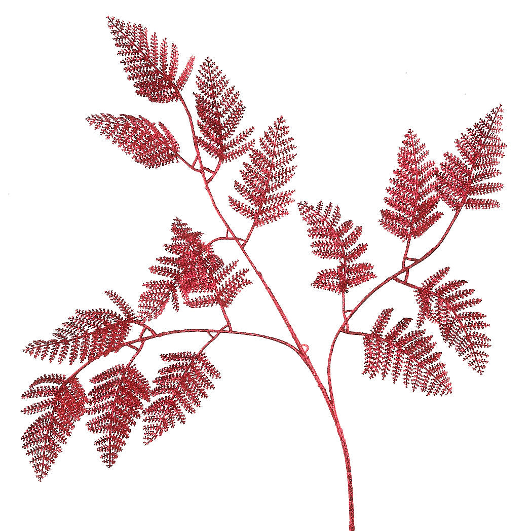 Red Glitter Fern Spray