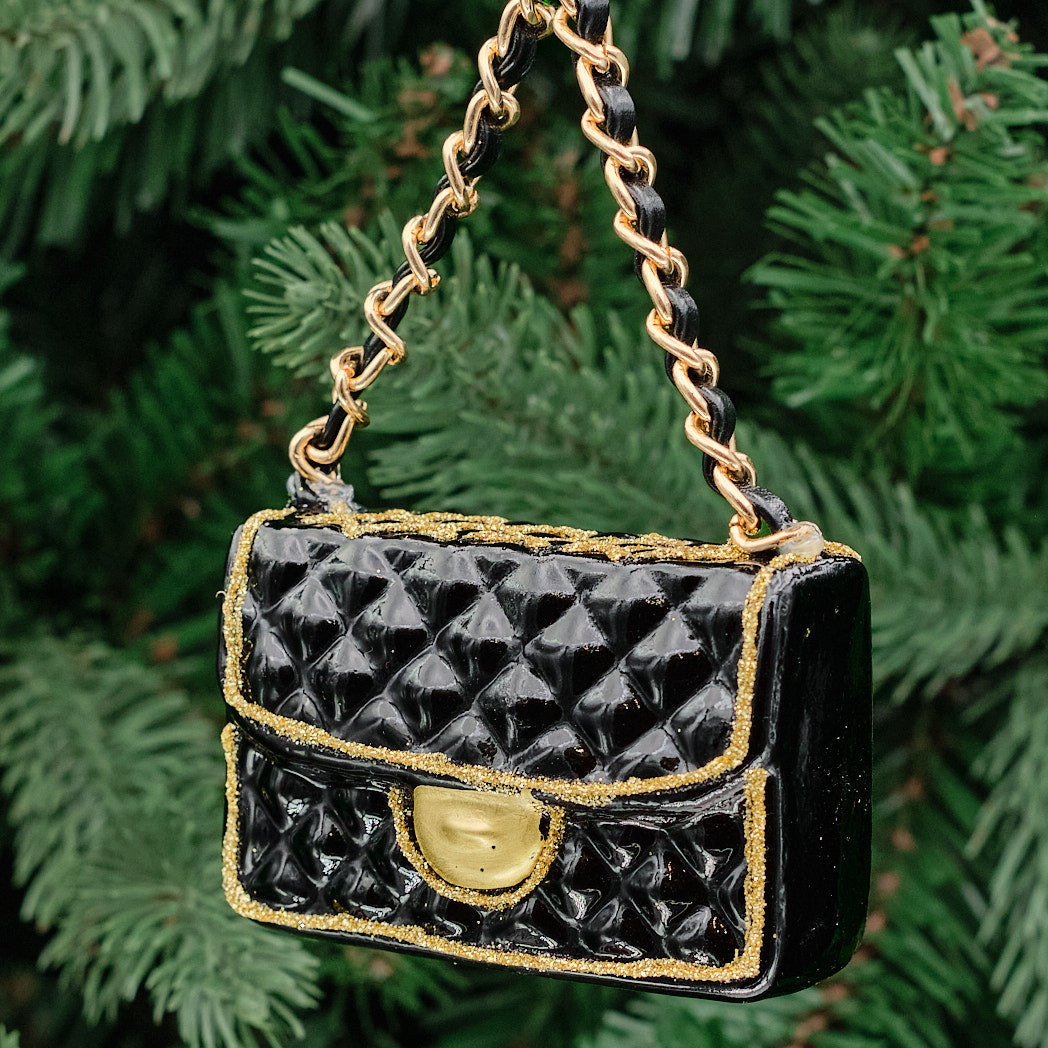 Black &amp; Gold Glass Handbag Tree Decoration