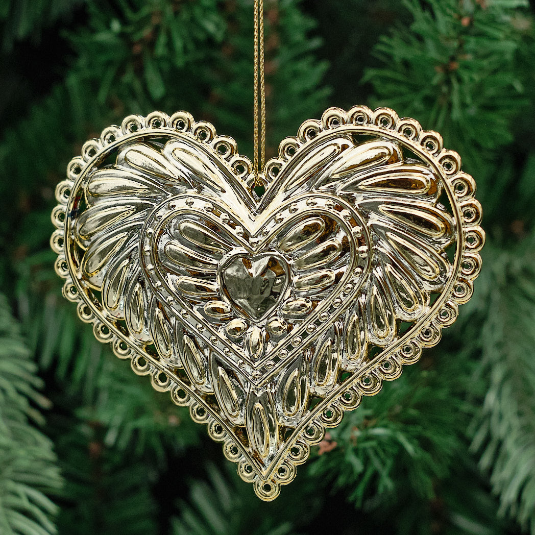 Red & Gold Jewelled Acrylic Heart Decoration