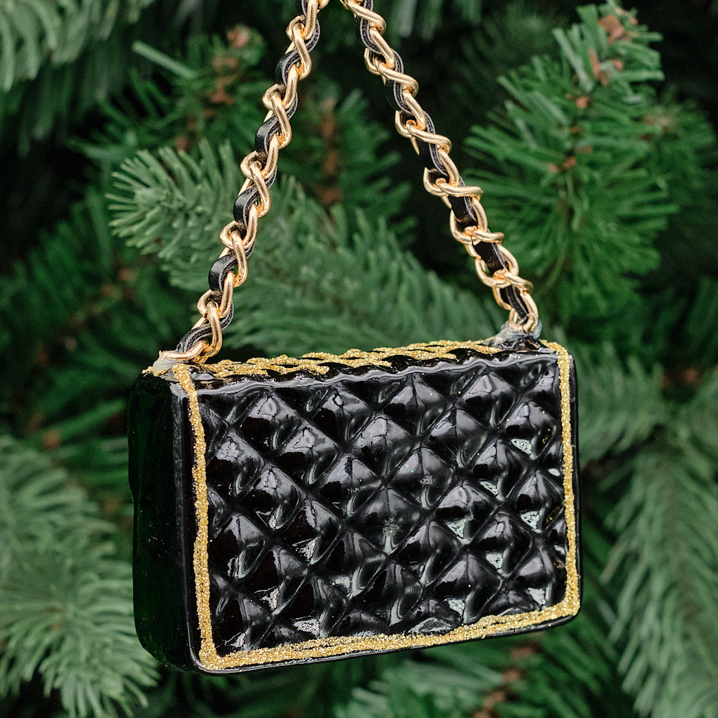 Black & Gold Glass Handbag Tree Decoration
