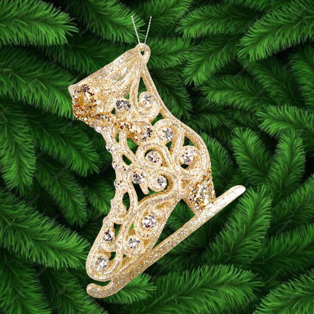 Champagne Glitter Acrylic Ice Skate Decoration