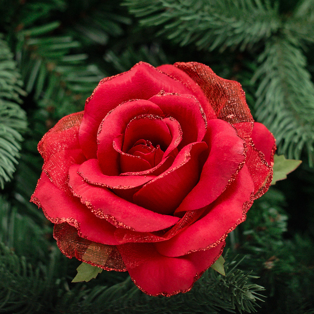 Red Chiffon Rose Clip-On
