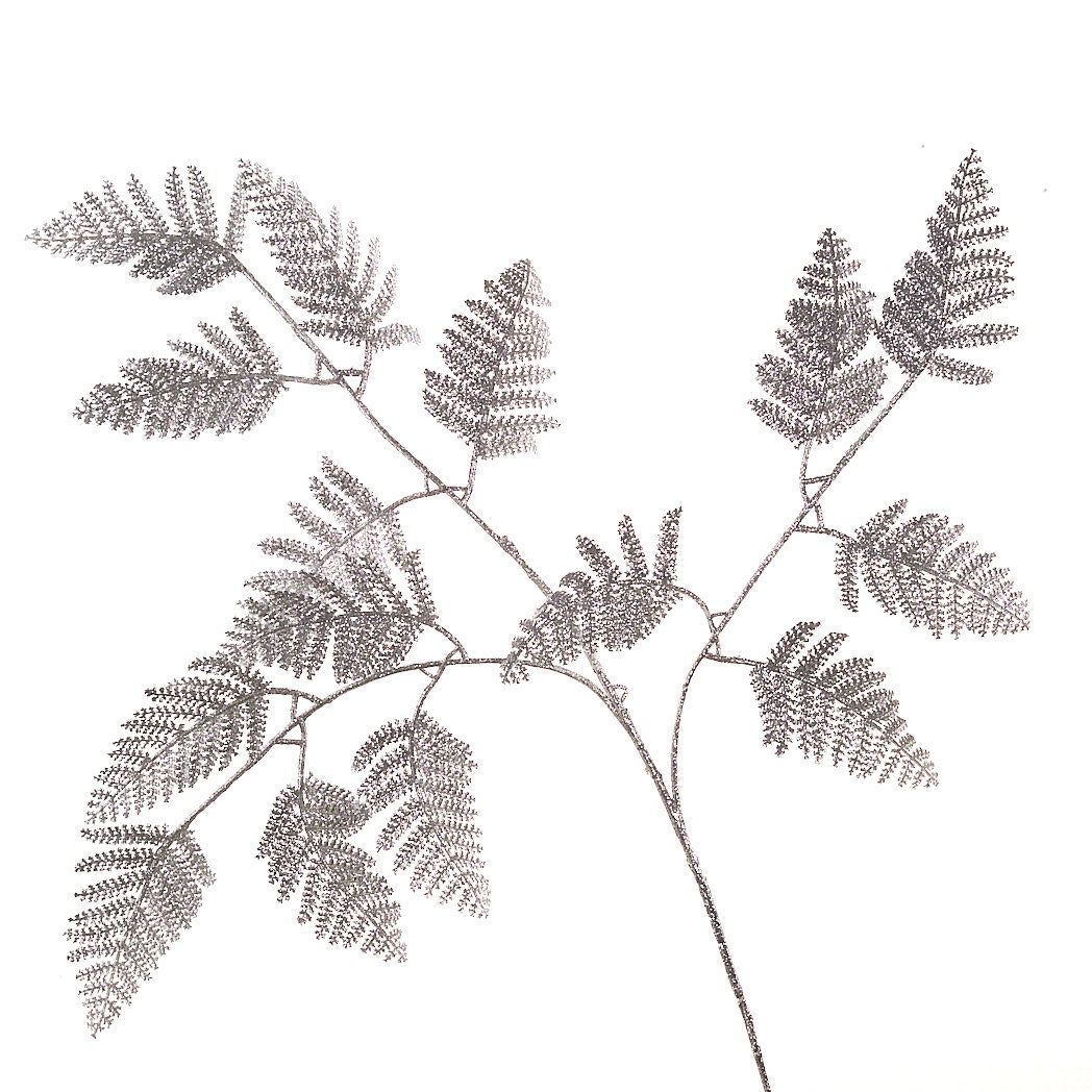 Silver Glitter Fern Spray