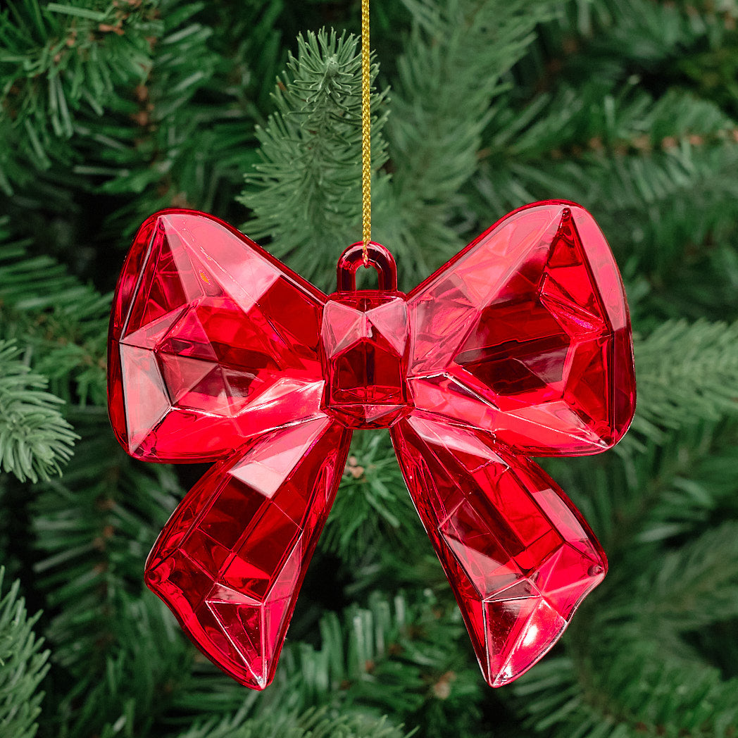 Red Faceted Bow Tree Decoration
