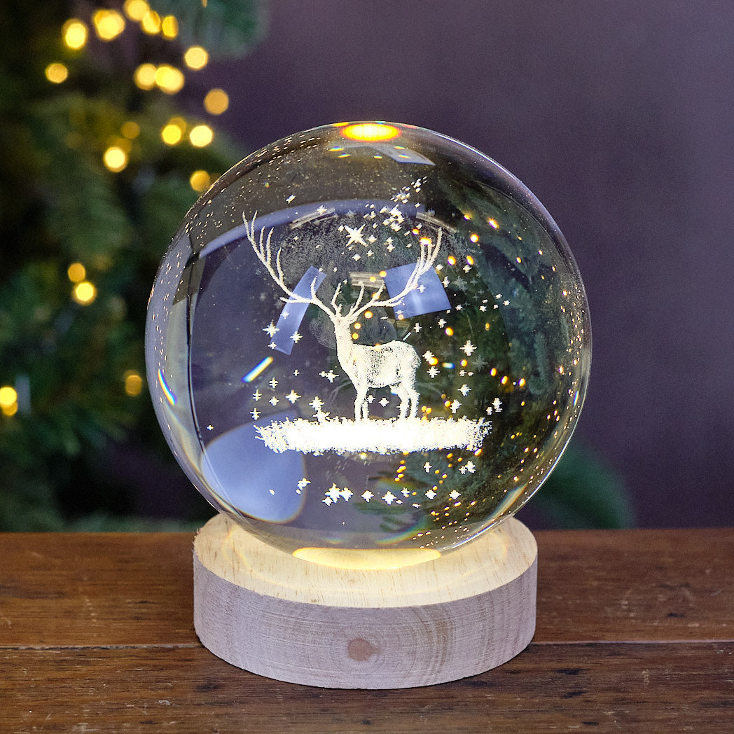USB LED Glass Ball - Reindeer Scene