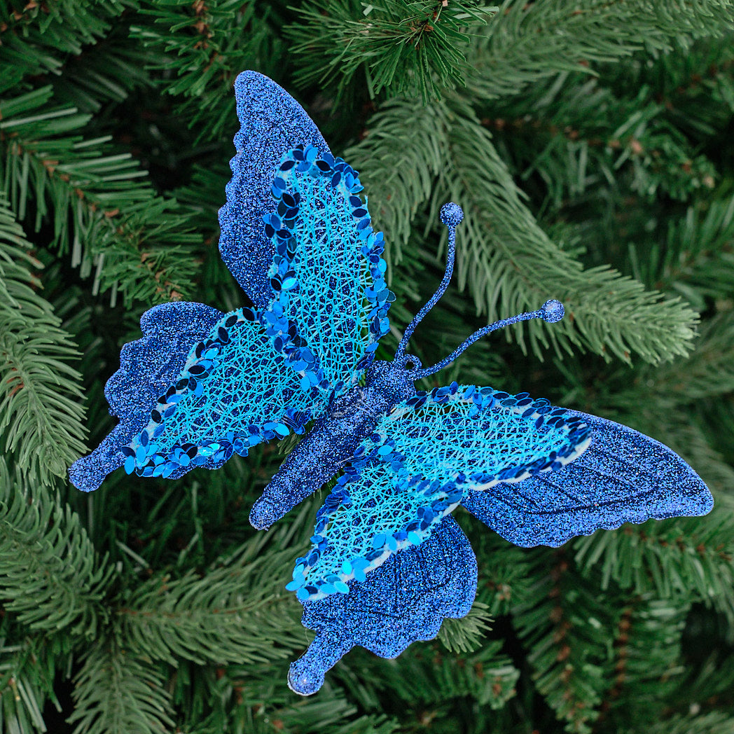 Blue Sequin Butterfly Clip-On