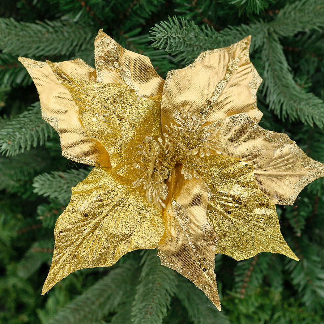 Gold Fold-Out Poinsettia Stem