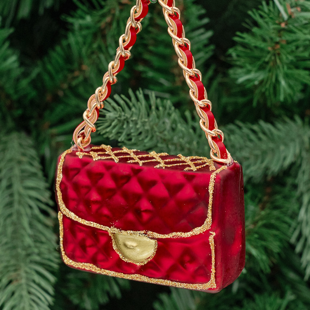 Red &amp; Gold Glass Handbag Tree Decoration