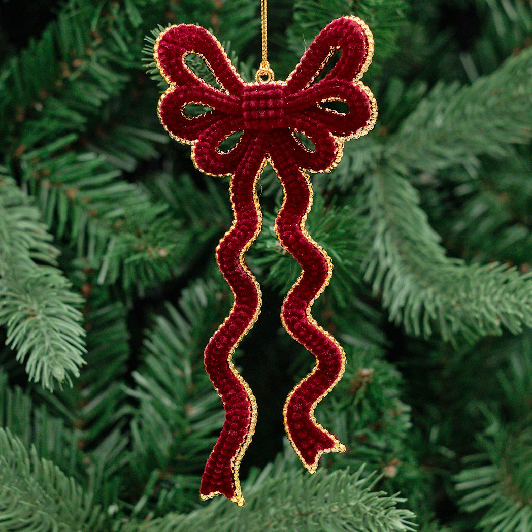 Velvet Flocked Long-Tail Bow Tree Decoration