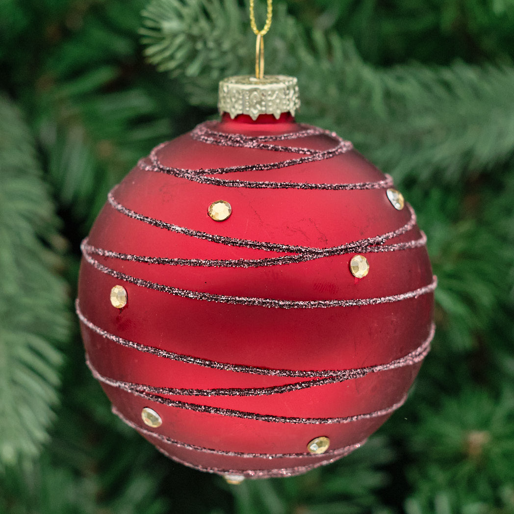 Brown Round Glass Bauble - Beaded Stripes