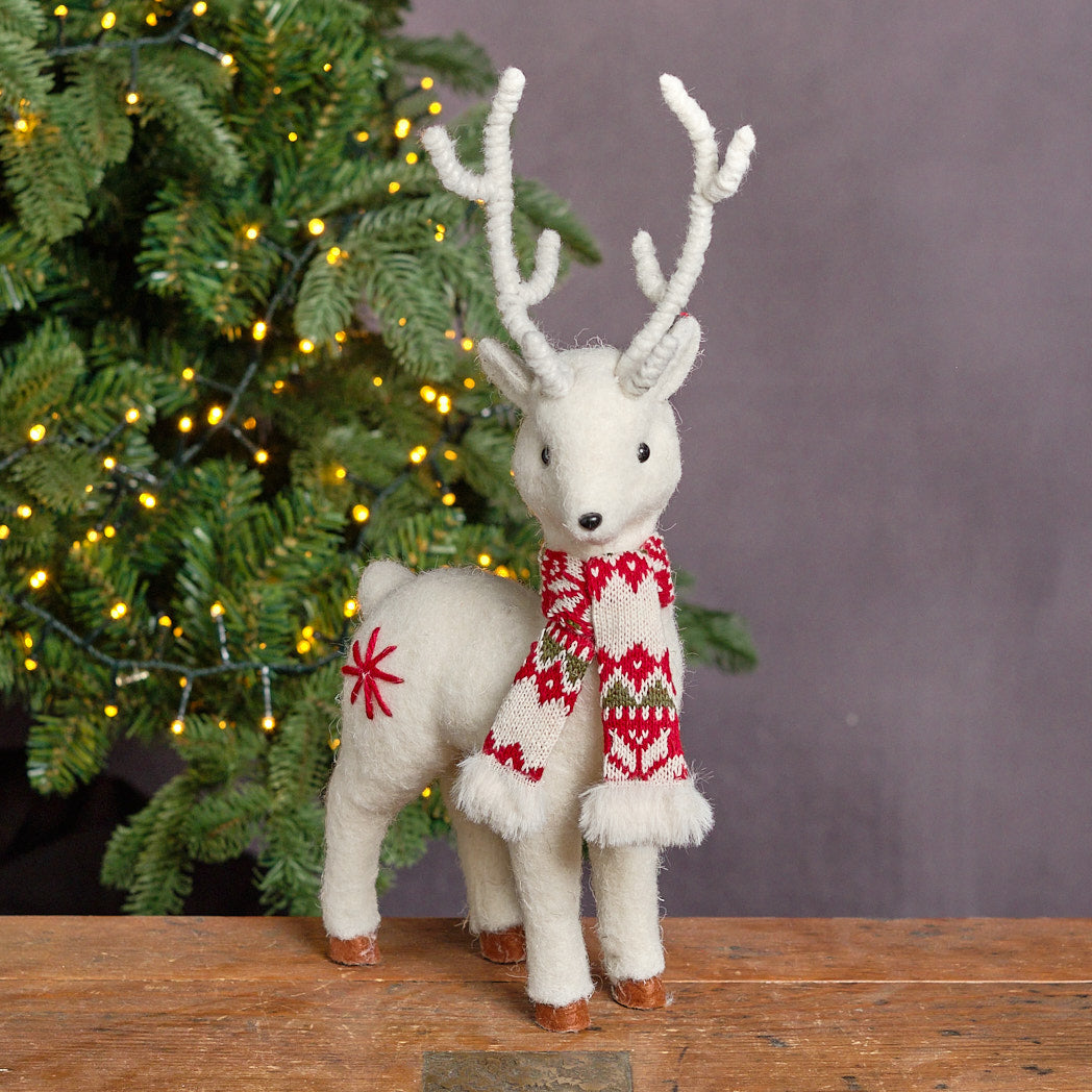 Cream Felt Reindeer Decoration with Scarf