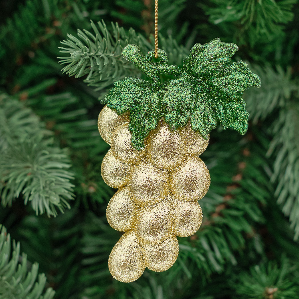 Gold &amp; Green Glitter Grape Tree Decoration