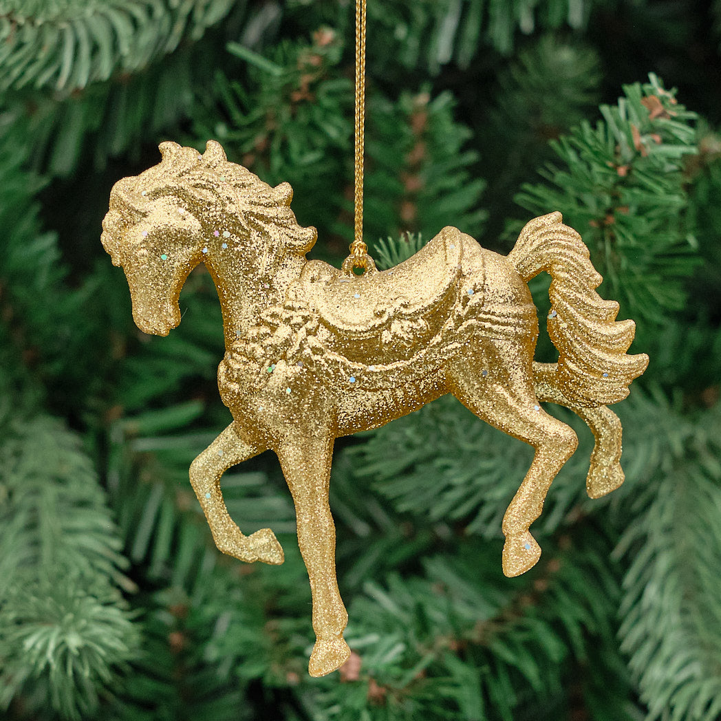 Gold Glitter Acrylic Horse Tree Decoration