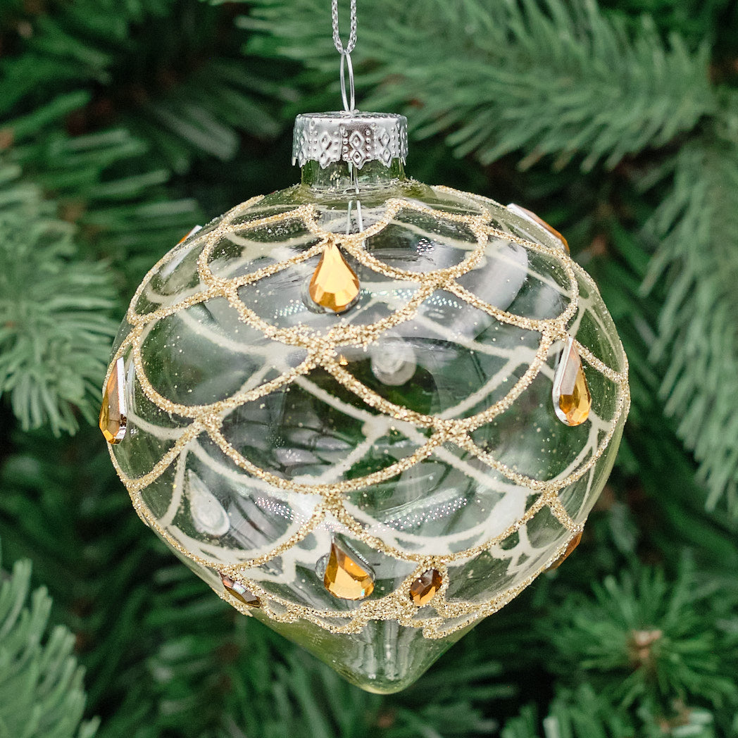 Gold &amp; Clear Shaped Glass Bauble - Glitter Swags