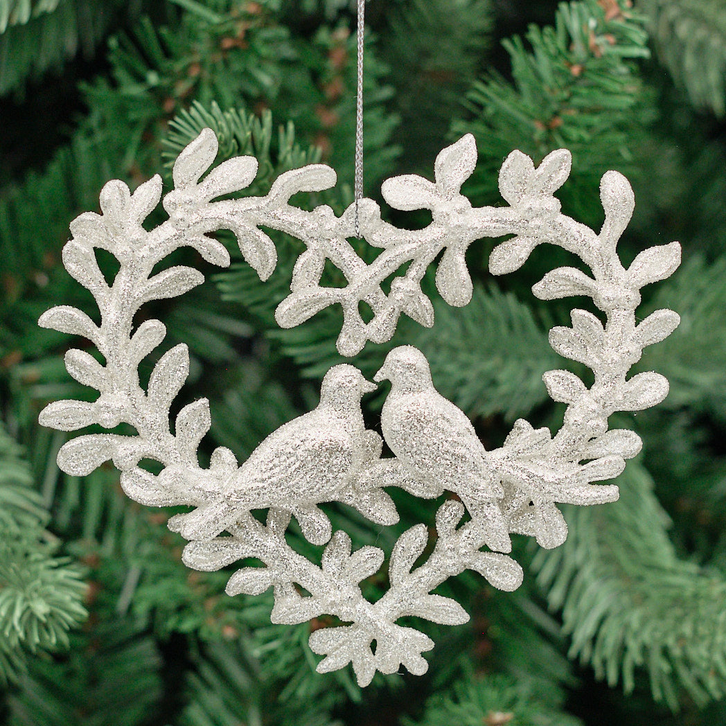 Champagne Silver Glitter Acrylic Dove Heart Decoration