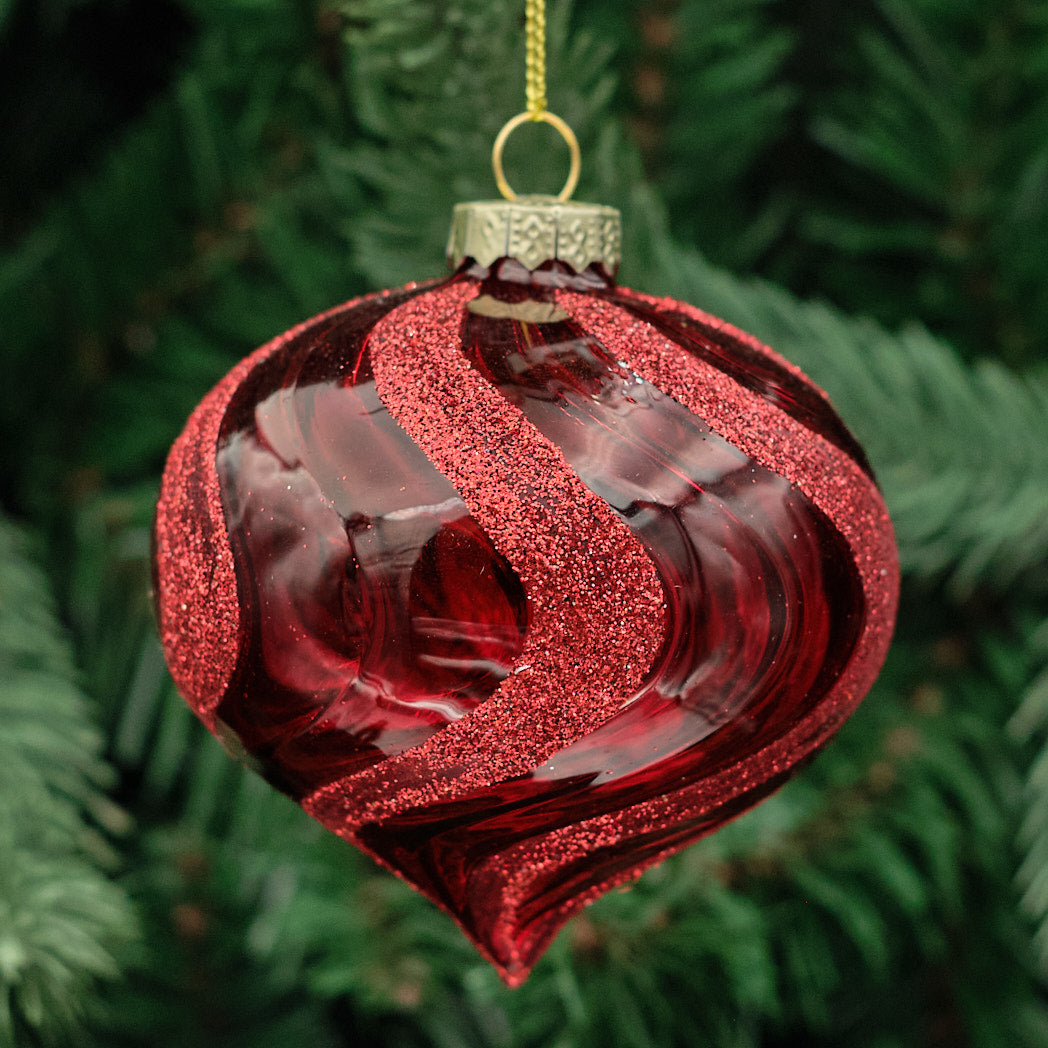 Red Shaped Glass Bauble - Glitter Spiral