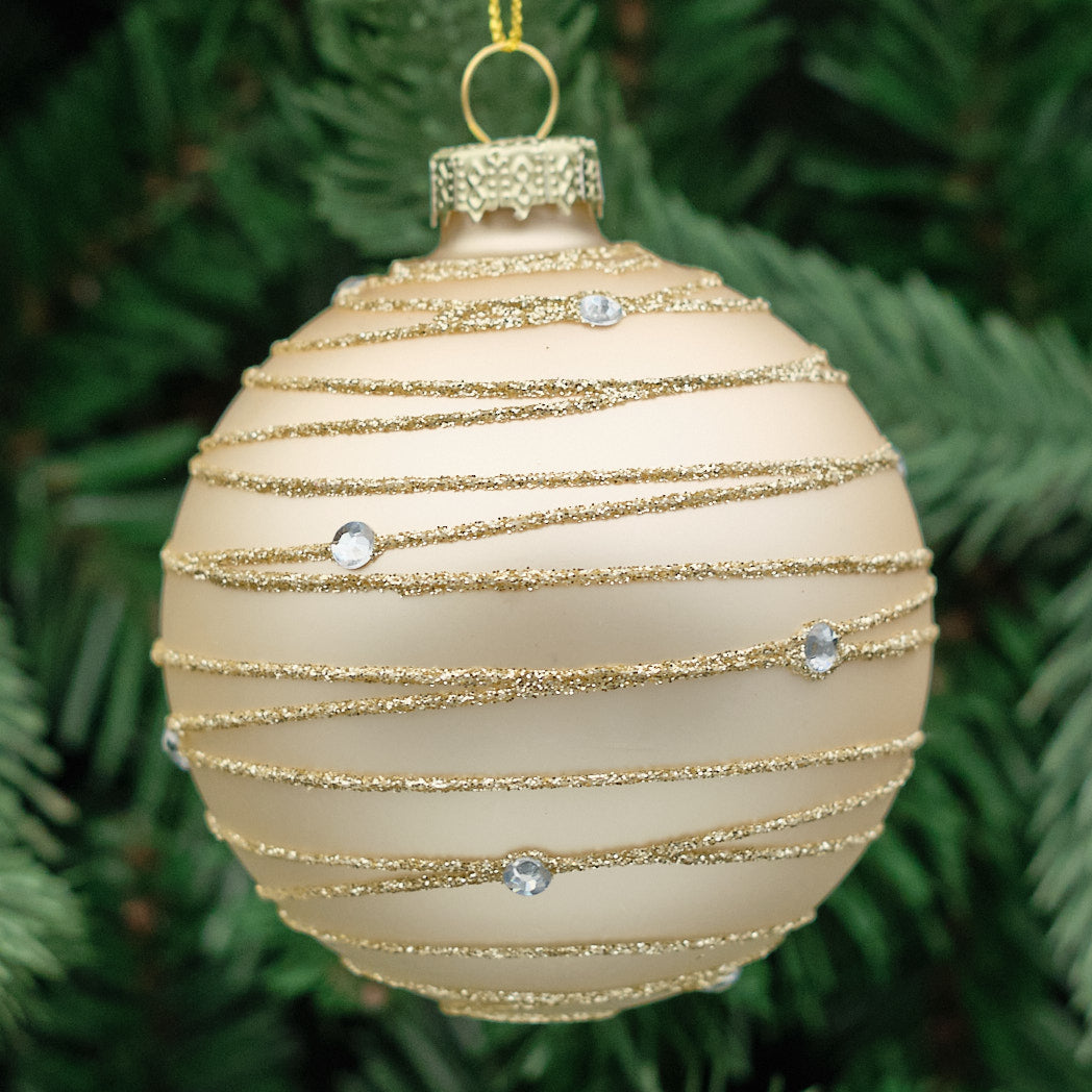 Champagne Round Glass Bauble - Glitter Spiral