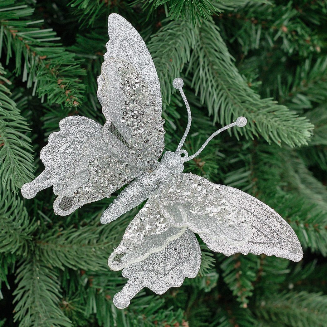 Silver Glitter Butterfly Clip-On