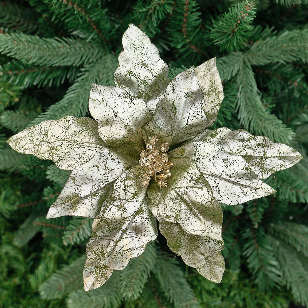Green Layered Glitter Fold-Out Poinsettia Stem