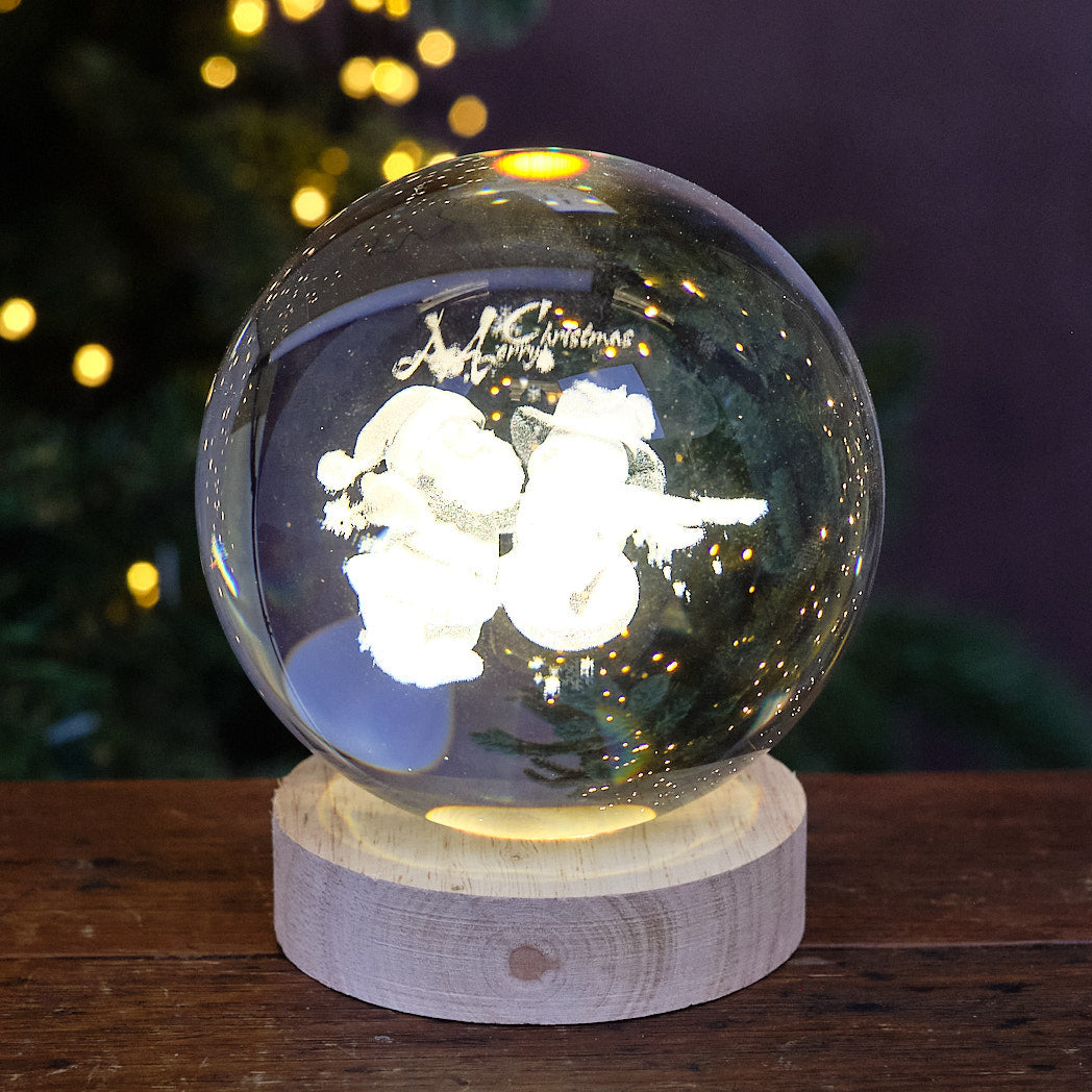 USB LED Glass Ball - Santa and Snowman Scene