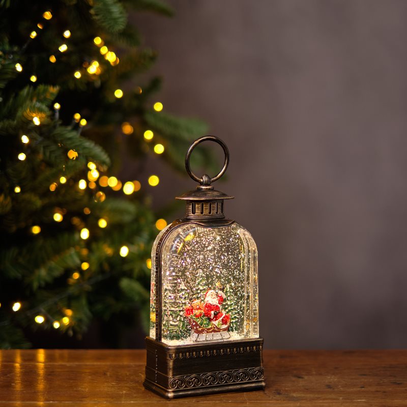 Santa In Sleigh Rimless Lantern Water Spinner