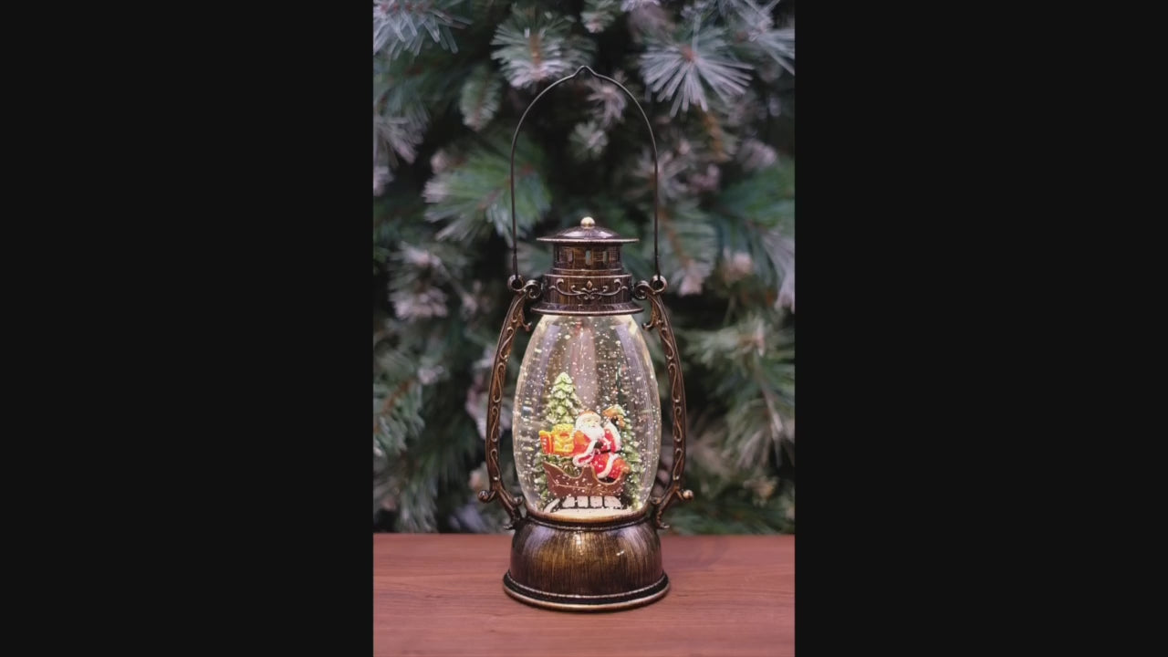 Santa In Sleigh Hurricane Lantern Water Spinner