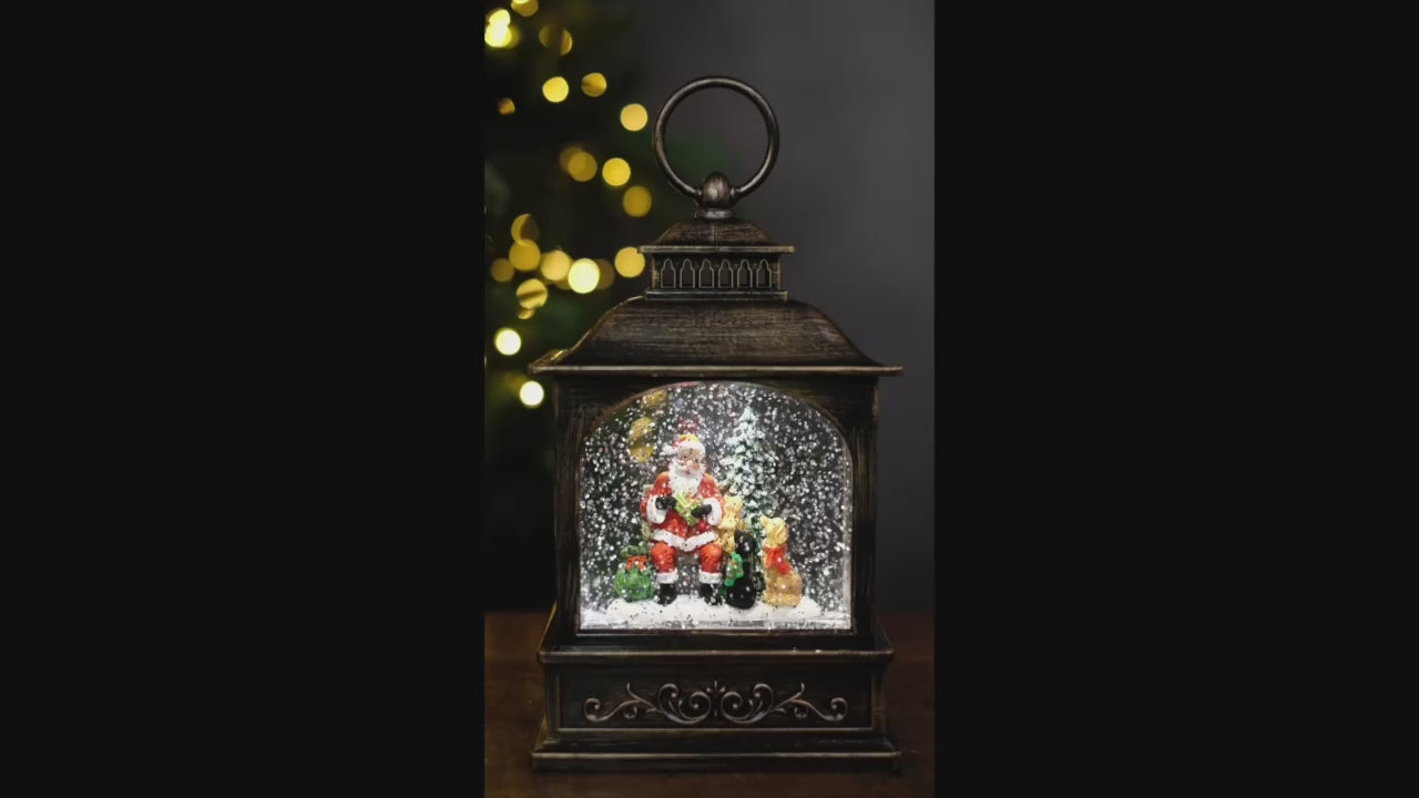 Santa With Dogs Lantern Water Spinner